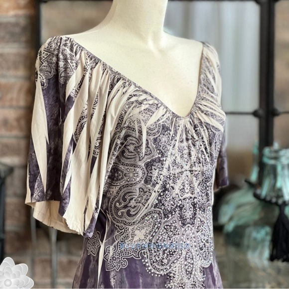 Vintage Party Dress Stretch Embellished Batwing Sleeves L - Picture 9 of 11